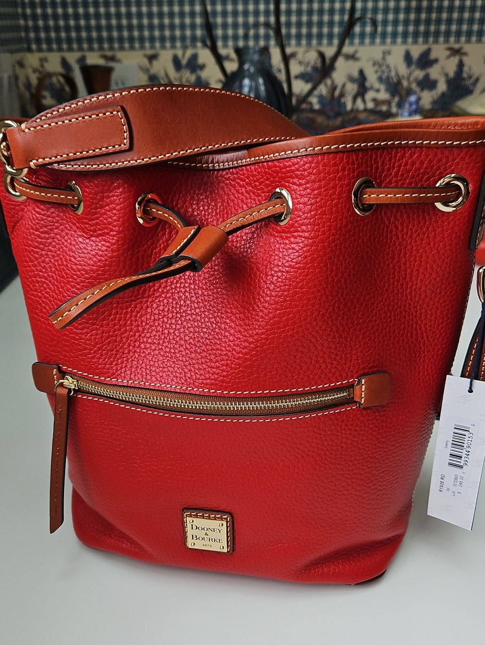 Dooney & Bourke Red Pebble Leather Drawstring Shoulder Bag